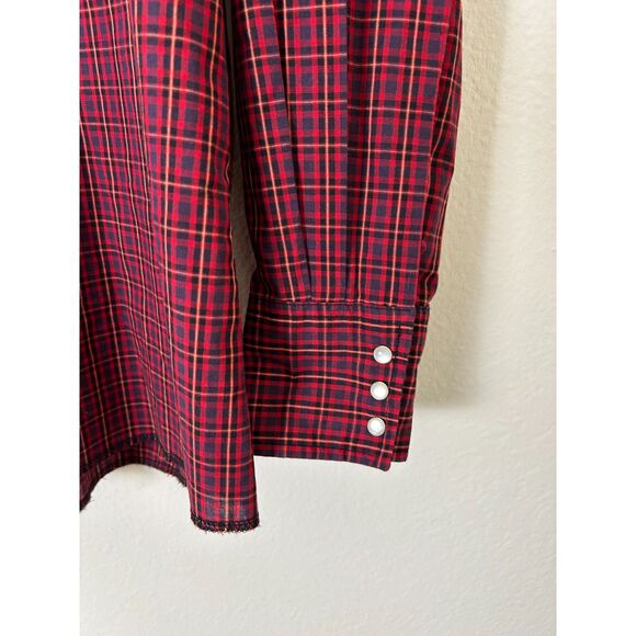 Wrangler Shirt Men's XL TALL Red Plaid‎ Western Pear snaps cowboy Texas outdoor - Picture 6 of 9